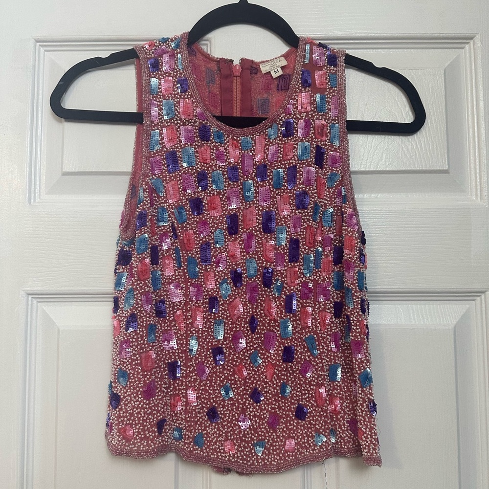 Vintage Beaded 100% Silk Tank Top Small/Medium